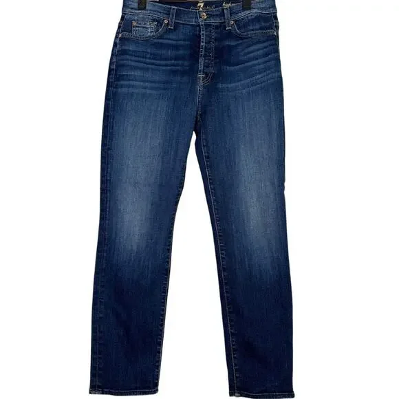 7 For All Mankind Straight Leg High Waist Josefina Cropped Jeans 29 Dark Blue - Picture 12 of 15